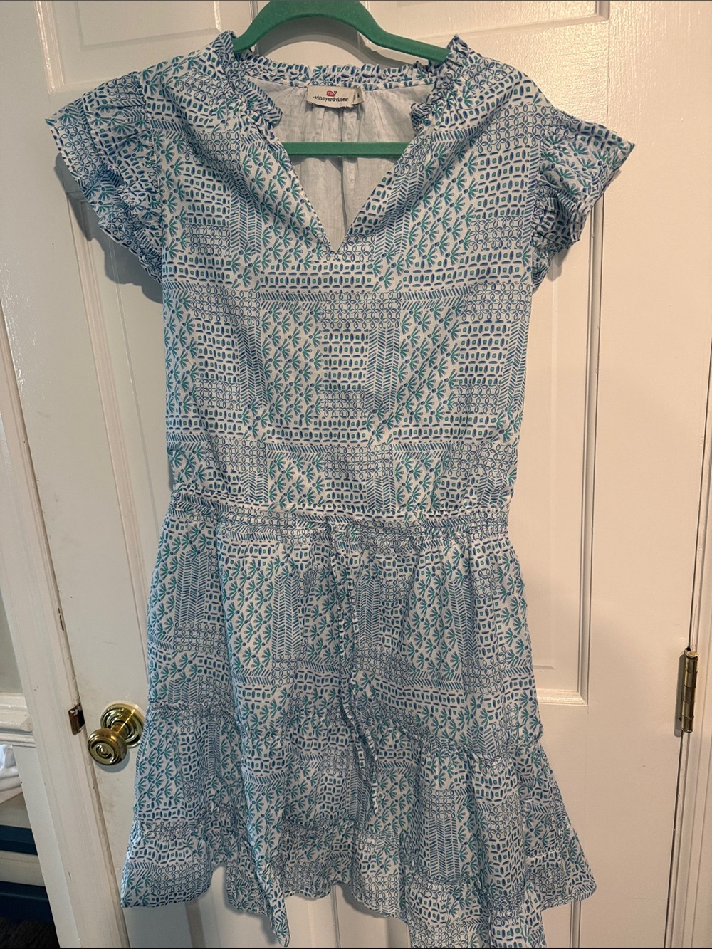 Vineyard Vines Blue and White Printed Cap-Sleeve Dress